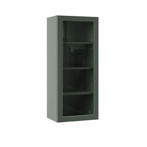 Designer Series Melvern 18 in. W x 12 in. D x 42 in. H Assembled Shaker Wall Kitchen Cabinet in Forest with Glass Door