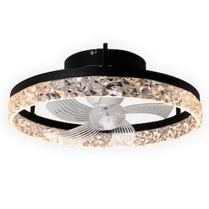 19.7 in. LED Indoor Black Plastic Crystal Ceiling Fan Light with Rotating Blades, APP and Remote Control