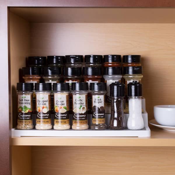 Non Slip 3 Tier Spice Rack Step Corner Shelf Organizer - for Kitchen, Refrigerator, Pantry, Cabinet, Cupboards, Countertops, White