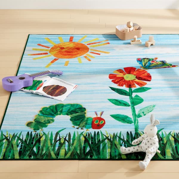 Elementary Sun Scene Blue/Green 4 x 6 Educational Area Rug