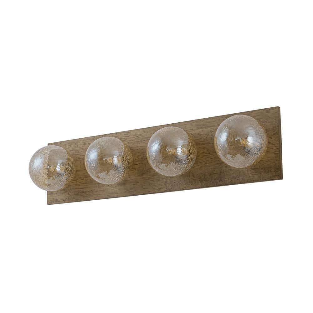 Libtad 4-Light 22.8 in W x 5.5 in H Rustic Farmhouse Wood and Amber Glass Vanity Light for Bathroom and Mirror price history on PriceWatchPro