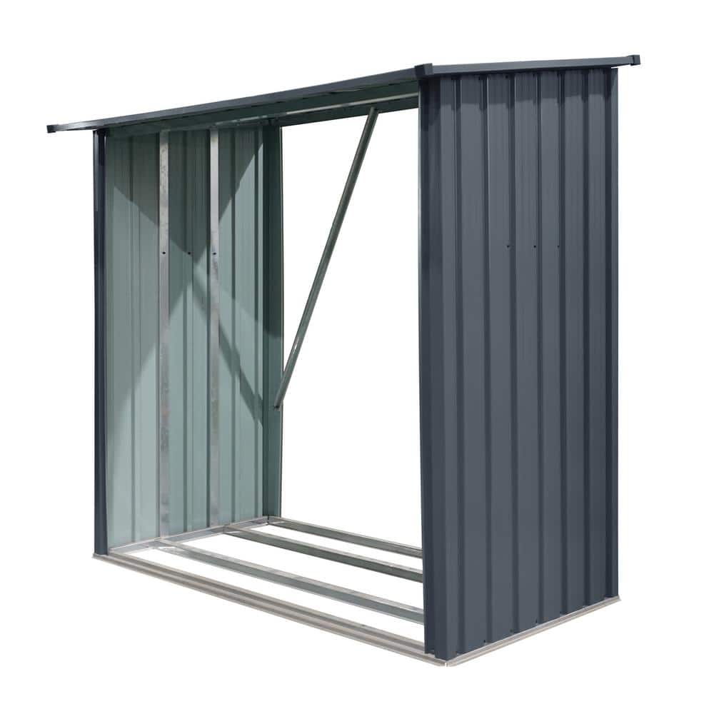 7 ft. W x 2 ft. D Outdoor Steel Firewood Rack, Metal Storage Shed for Firew