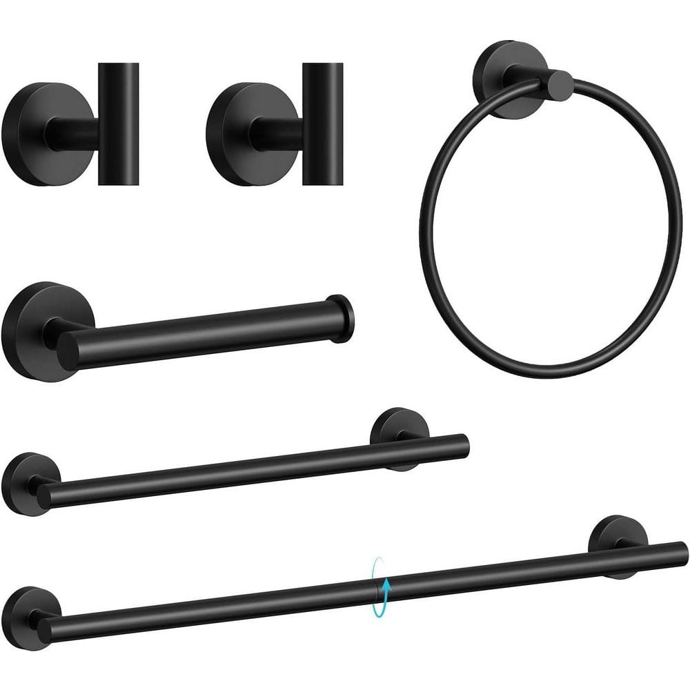 6-Piece 304 Stainless Steel Bath Hardware Set with 26 in. and 16 in. Towel Bars in Matte Black price history on PriceWatchPro