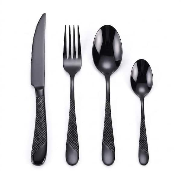 Stainless Steel 1-Piece Hammered Black 18/10 Flatware (Set for 6)
