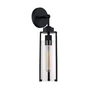 Marina 4.75 in. 1-Light Matte Black Wall Sconce with Clear Glass Shade