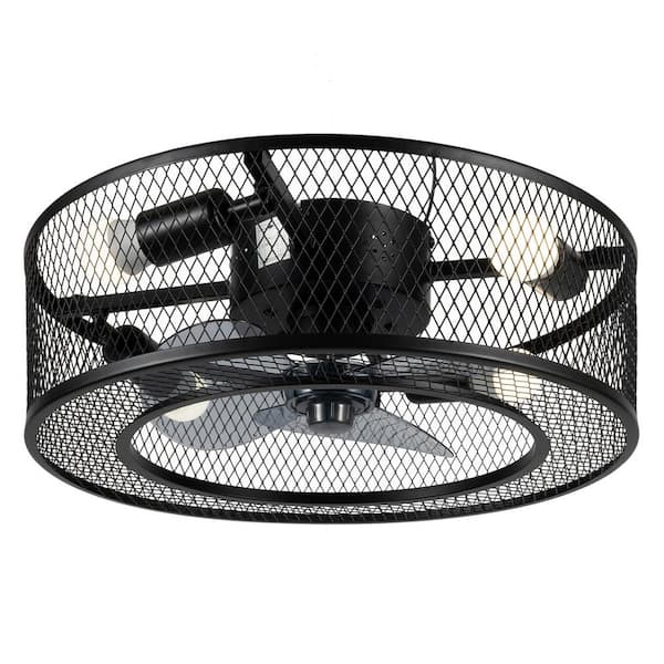 OUKANING 18 in. 4-Light Retro Industrial Style Indoor Black Metal Caged Ceiling Fan with Light Kit and Remote Control