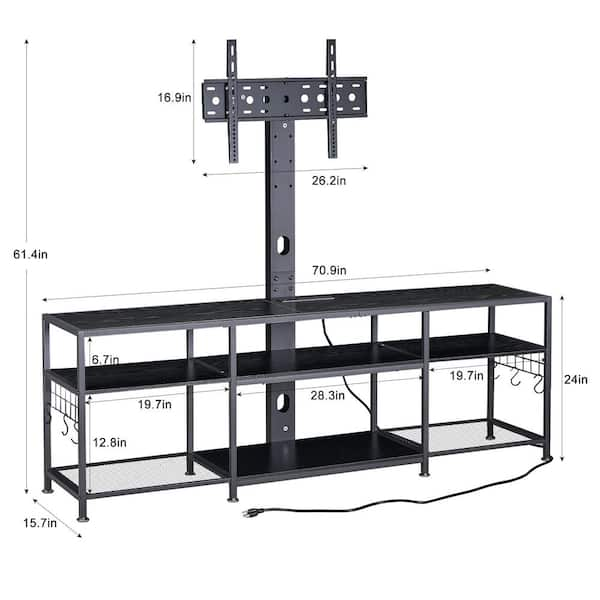 TV Stand with Adjustable TV Mount Industrial Wood and Metal TV Console Table, Black for 75 in. TV W Entertainment Center