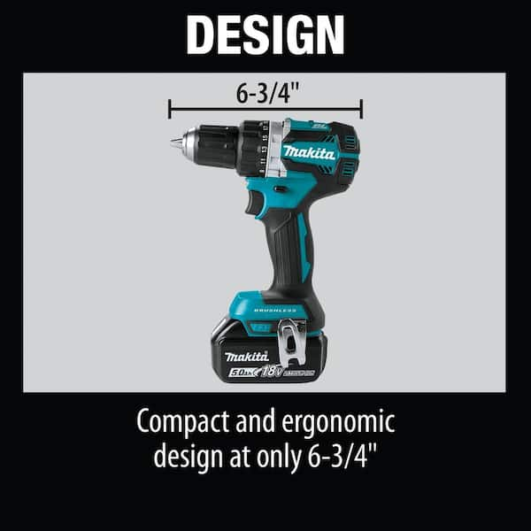 Makita 18V LXT Lithium-Ion Compact Brushless Cordless 1/2 in. Driver-Drill  Kit with Two 5.0 Ah Batteries, Charger, Bag XFD12T - The Home Depot