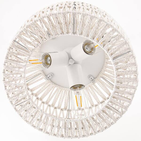 YANSUN 11.8 in. 3-Light White Rattan Semi-Flush Mount Ceiling Light with Hand-Woven Shade for Hallway or Bedroom - image 4