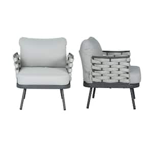Gray Metal Outdoor Lounge Chair with Gray Cushion (2-Pack) HG-743