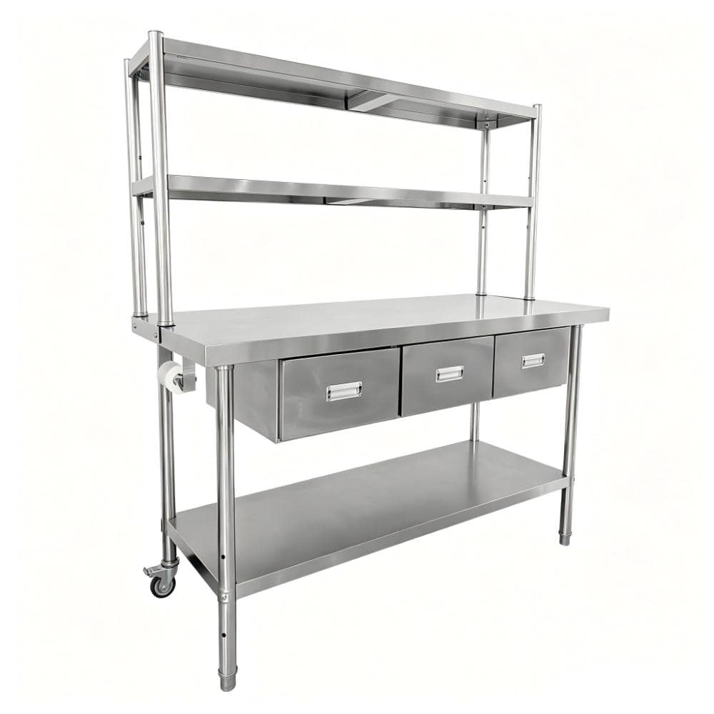 Heavy Duty Stainless Steel Commercial Work Table with 2-Tier Overshelves - Durable Food Prep Station for Restaurant price history on PriceWatchPro