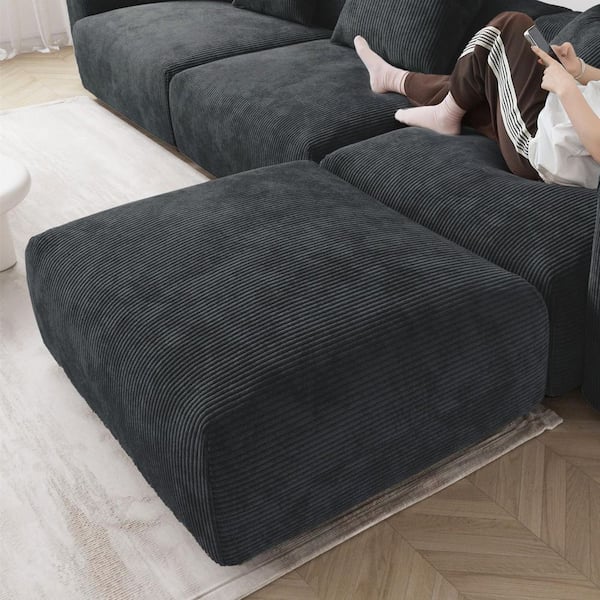 42.52 in. Comfy Orange Bean Bag Chair Faux Fur Plush Fabric Lazy Sofa Couch with Ottoman Footstool for Adults and Kids
