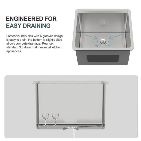 LORDEAR 24 in. W x 18 in. D x 12 in. H Matte Black Single Bowl Quartz Composite Undermount Laundry/Utility Sink
