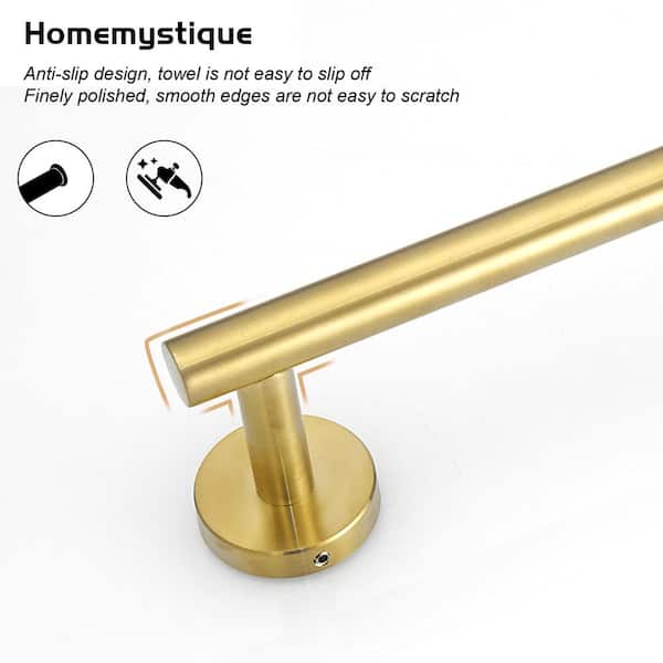 Bathroom Hardware 4-Piece Bath Hardware Set with Towel Bar, Robe Hook, Toilet Paper Holder in Brushed Gold