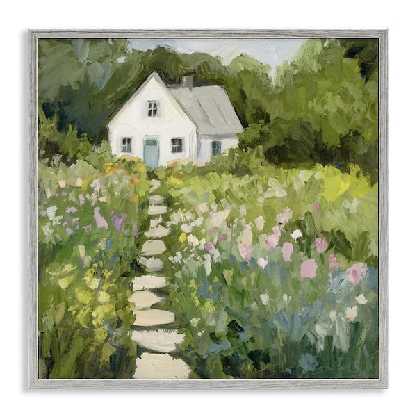 Abstract Cottage on Hill by Victoria Barnes 1 Piece Gray Framed Nature Giclee Art Print 17 in. x 17 in.