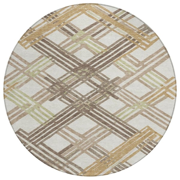 Chantille Machine Washable Indoor/Outdoor Abstract ACN2452 Ivory 8 ft. x 8 ft. Round Rug
