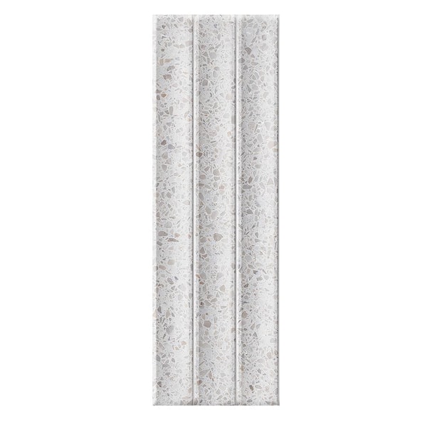 Giorbello Spanish Pureform Terrazzo Deco Gray 4 in. x 12 in. Matte 3D Fluted Porcelain Wall Tile Sample