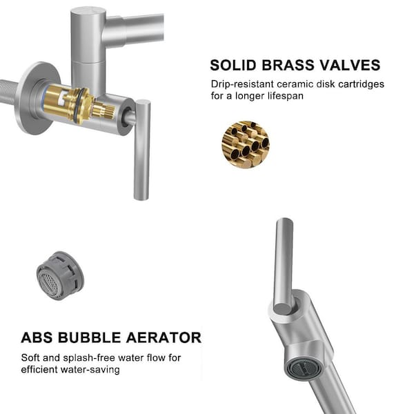 Wall Mounted Stainless Steel Pot Filler Kitchen Sink Faucet Folding Stretchable with 2-Handles in Brushed Nickel