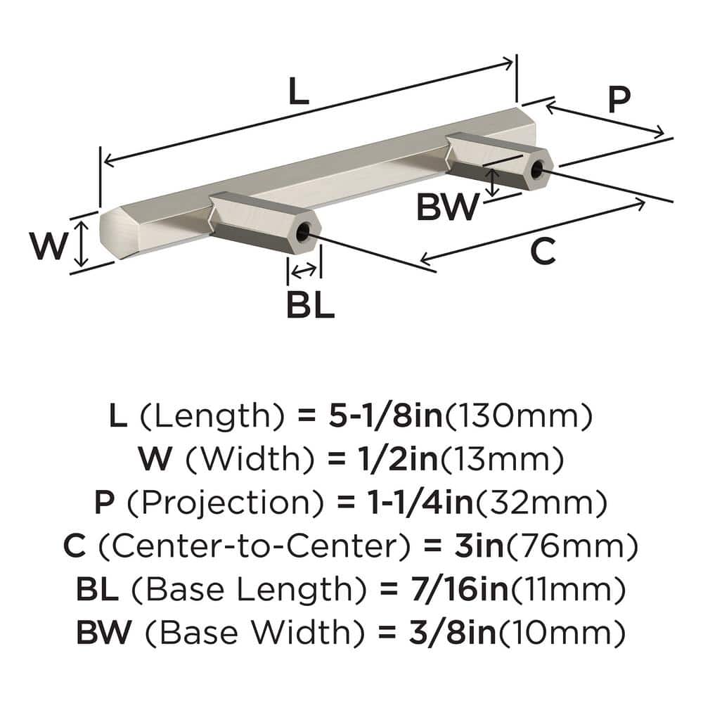 3 Inch Satin Nickel Modern Brushed Bar Pull