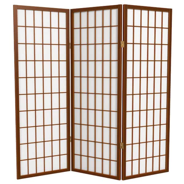 Oriental Furniture 4 ft. Short Window Pane Shoji Screen - Walnut - 3 Panels