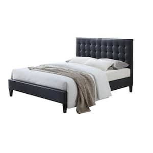 Saveria 63 W Two Tone Gray PU Queen Fabric Wood Frame