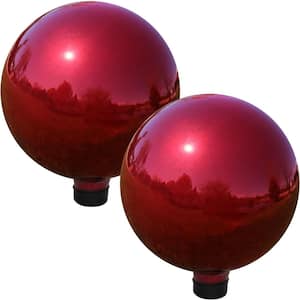 Sunnydaze 10 in. Glass Gazing Globe Ball with Mirrored Finish Red- (2-Pack)