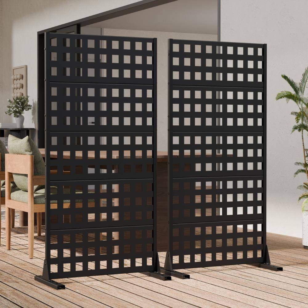 60 in. H x 30 in. W Outdoor Black Galvanized Steel Decorative Garden Fence Privacy Screen (2-Pack)