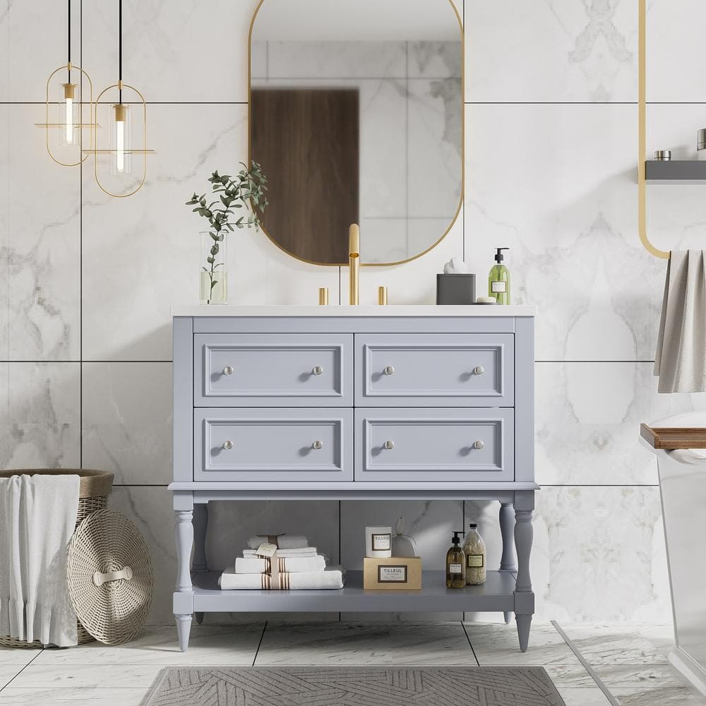 36 in. W x 18 in. D x 34 in. H Freestanding Bath Vanity in Blue with White 