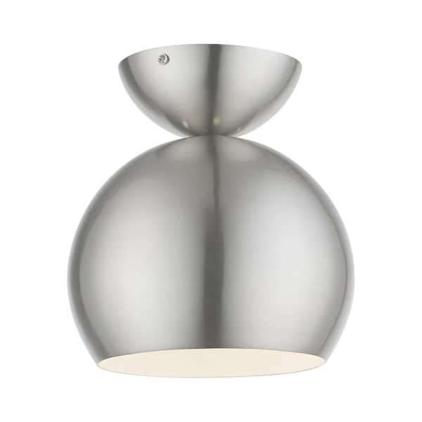 Hallshire 8 in. 1-Light Brushed Nickel Globe Semi-Flush Mount