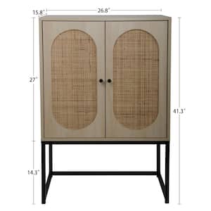 Natural Rattan 2-Door High Storage Cabinet with Built-in Adjustable Shelf