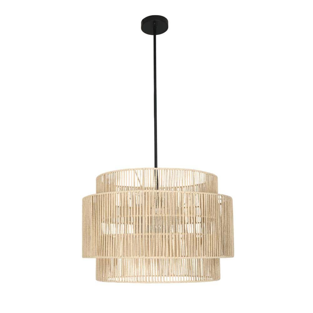 Pia Ricco 21.6 in. 1-Light Beige Natural Rattan Pendant