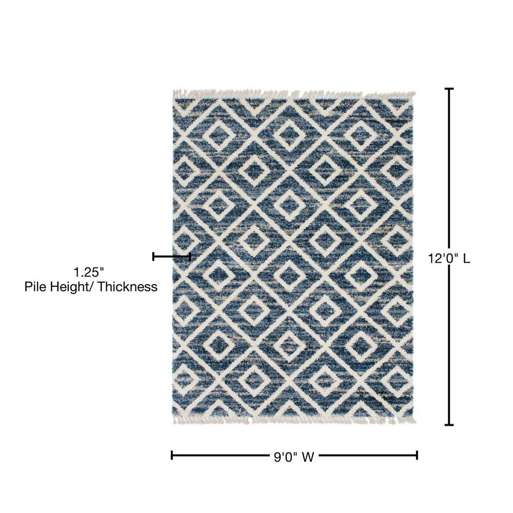 Handmade Athena Shag Geometric Blue 9' x 12' Easy-Care Area Rug
