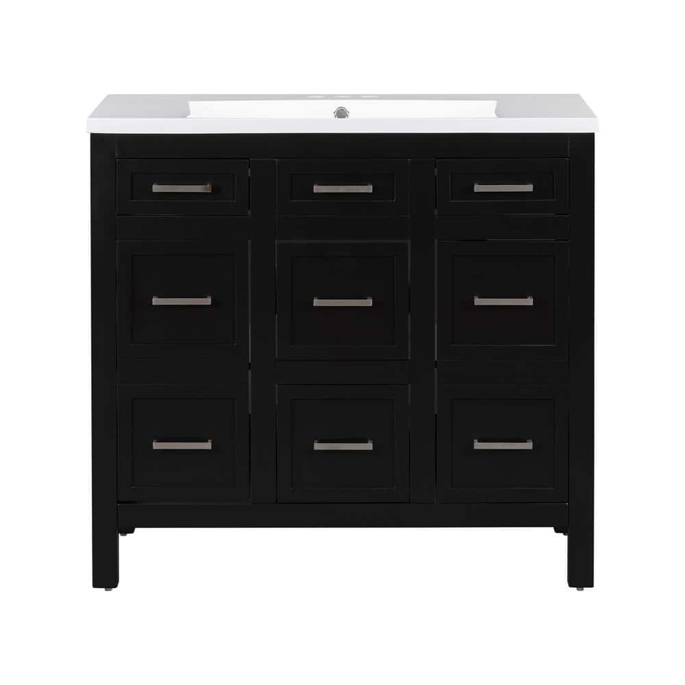 36 in. W Freestanding Bath Vanity in Black with White Cultured Marble Top