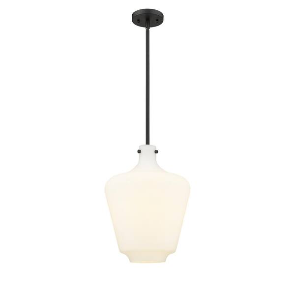 Innovations Norwalk 1Light Matte Black Shaded Pendant Light with Matte White Glass Shade 4931S