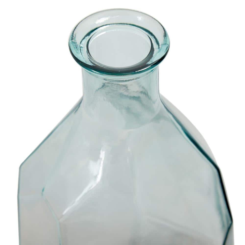 Clear Aquamarine Geometric Recycled Glass Decorative Vase, 23"
