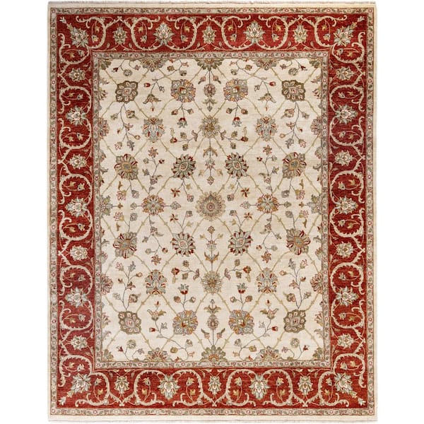 Oushak Ivory  8 ft. x 10 ft. Floral Wool Indoor Area Rug
