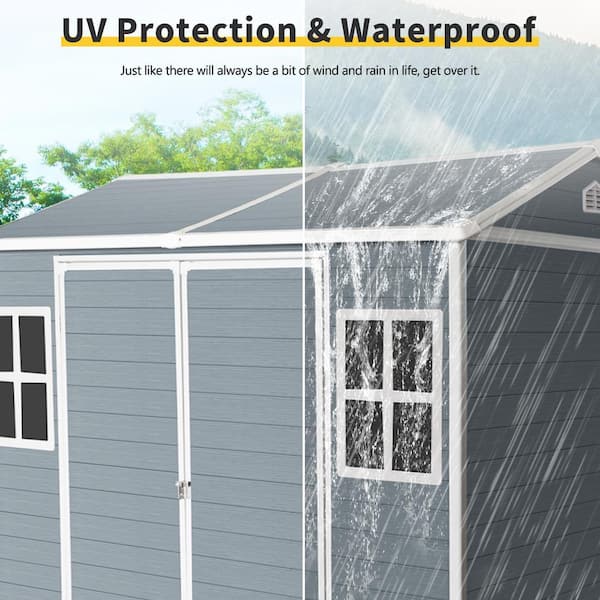 Gray 8 ft. W x 6 ft. Resin Outdoor Waterproof Storage Shed with