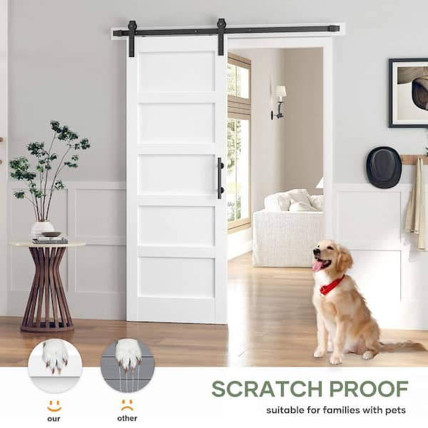 32 in. x 84 in. 5-Panel Solid MDF White Finished Interior Sliding Barn Door with Hardware Kit