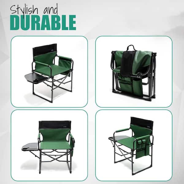 Extra Large Portable Folding Chair with Side Table, Green