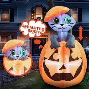 5 ft. Multi-Color Halloween Inflatable Kitty Cat On Pumpkin Made of Polyester