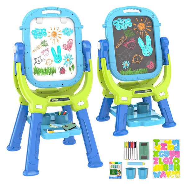 Adjustable Double Sided Kids Art Easel with Magnetic Chalkboard