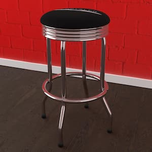 Chrysler Logo 29 in. Black Backless Metal Bar Stool with Vinyl Seat