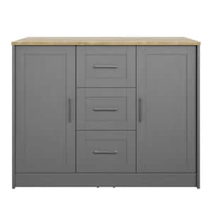 Antique Gray Wood 45.5 in. Kitchen Island with Butcher Block Top