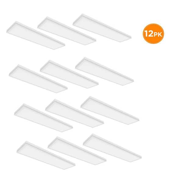 12-Pack PIVOT 4 ft. x 8 in. LED Flush Mount Ceiling Light, 4000LM, 50W, Selectable 3000K 4000K 5000K, Dimmable, White