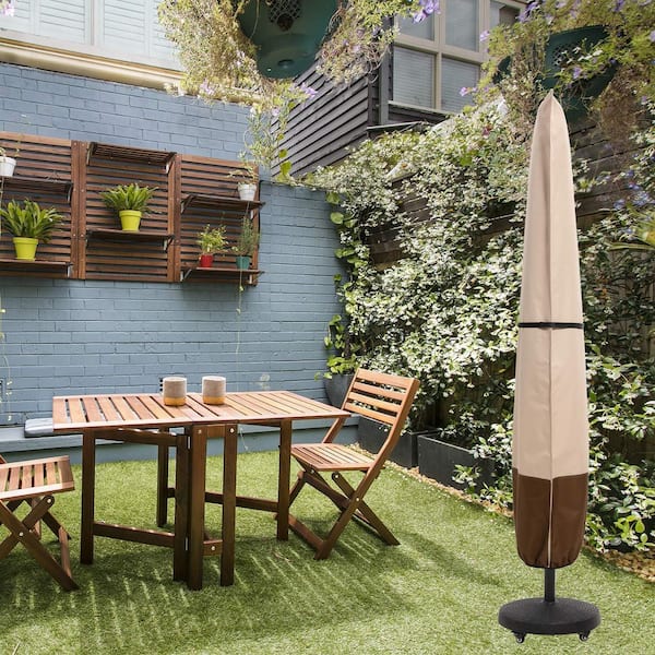 double sided patio umbrella covers with zipper OGETFUUR Beige and Brown Patio Umbrella Cover with Zipper and Rod for 7 to 11 ft. Umbrellas and 15 ft. Double-Sided Umbrellas