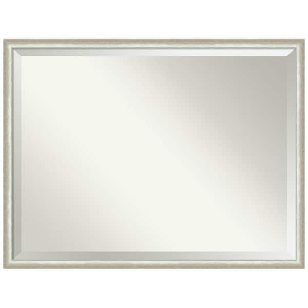 Amanti Art Two Tone Silver 42.25 in. x 32.25 in. Beveled Modern Rectangle Wood Framed Bathroom Wall Mirror in Silver