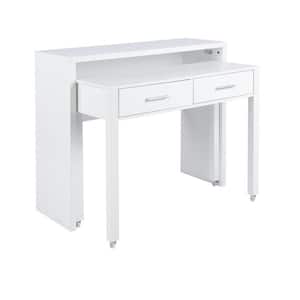 39.4 in. Rectangular White Wood 2-Drawer Computer Desk, Nested Removable Writing Desk