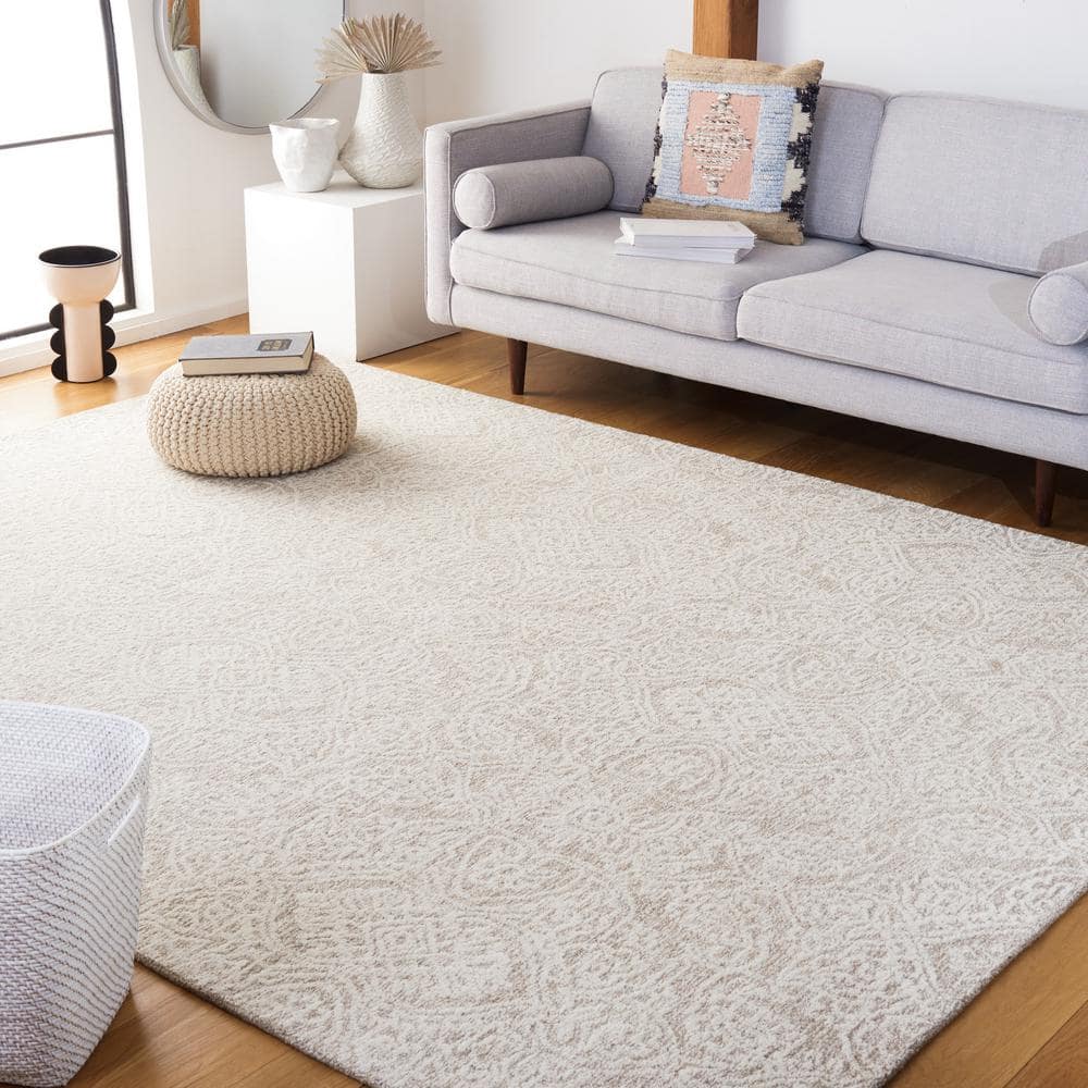Ivory Floral Elegance Hand-Tufted Wool Rectangular Rug