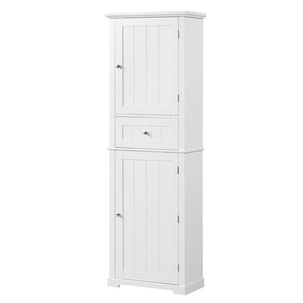 22 in. W x 11 in. D x 67.3 in. H White Linen Cabinet Bathroom Storage ...