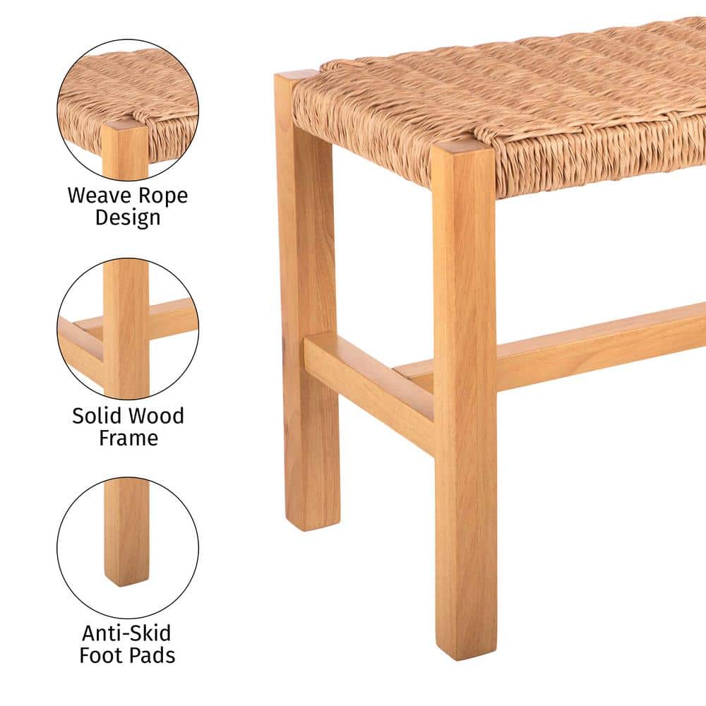 Newport 40-Inch Natural Wood Bench with Woven Rope Seat